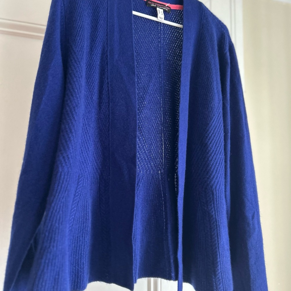Isaac Mizrahi 100% cashmere Royal Blue Open Cardigan Size L - Picture 4 of 14